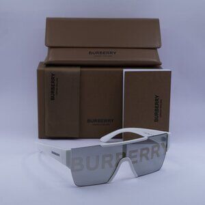Burberry BE4291 3007/H Shield Sunglasses - White/Grey Tampo Burberry Silver